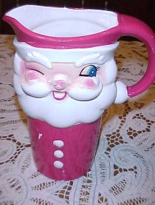 1950s Santa Claus Face Pitcher & 6 Santa Mugs 